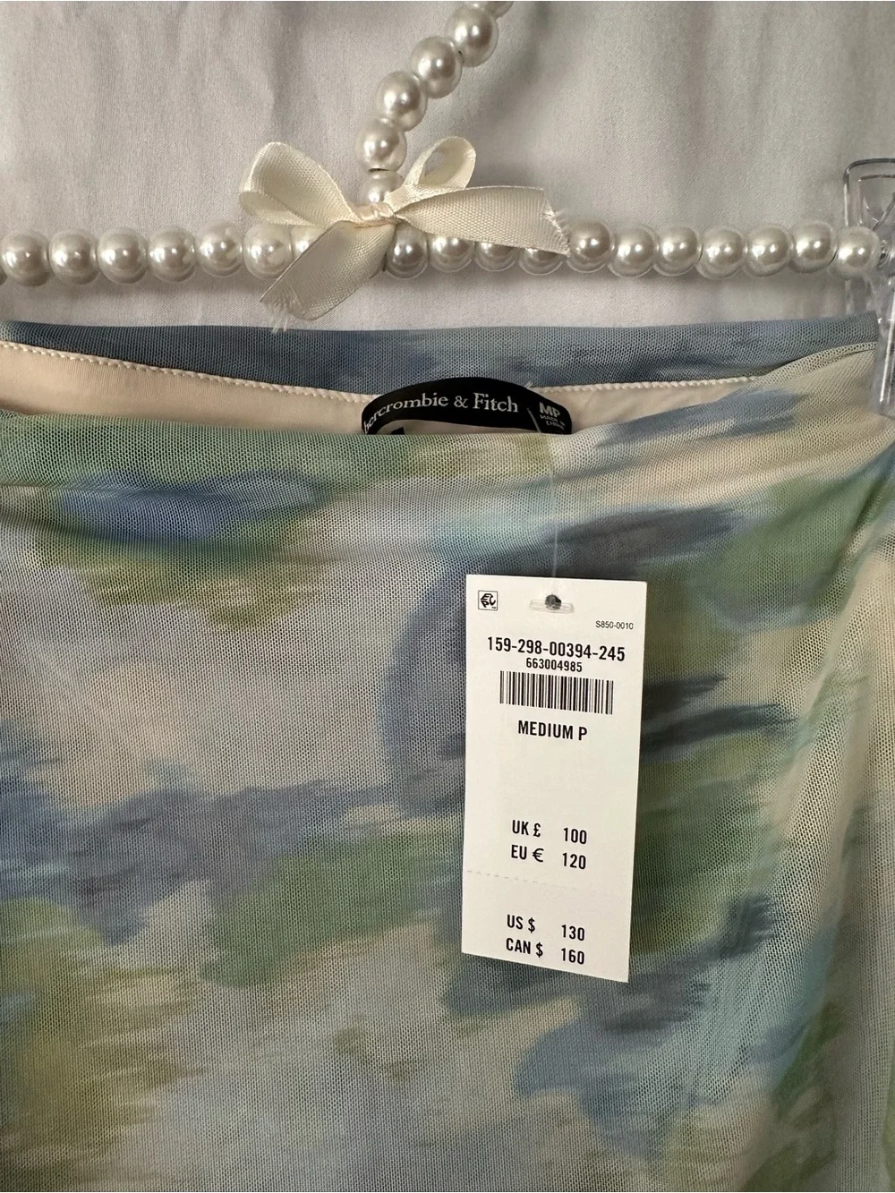 Abercrombie Giselle mesh drop waist Off-Shoulder Watercolor Maxi Dress NWT MP